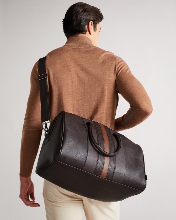 Hauts Ted Baker Striped PU Holdall Marron Chocolat Homme | YFF-70531511